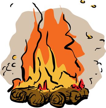 Single burning hot campfire illustration over white background