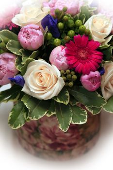 Wedding bouquet from peony and rose on white isolated background