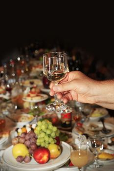 Adult man holding glass of wine