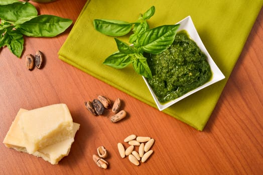 Italian Cuisine. Pesto genovese Sauce. Basil.