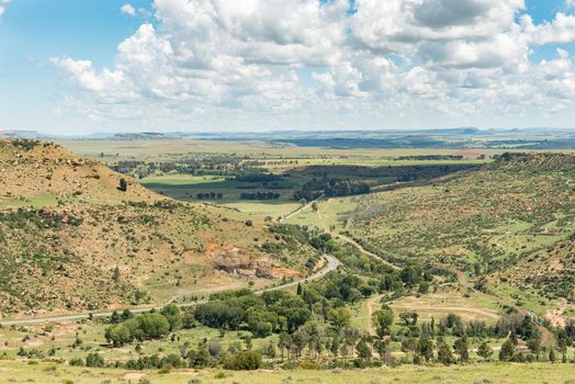 Aerial view of the landscape to the south of Ficksburg in the Free State Province