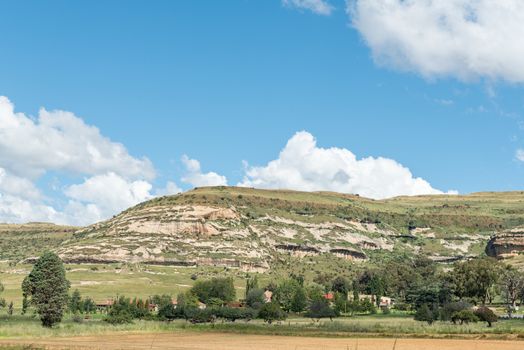 A farm landscape along the R711-road between Fouriesburg and Clarens in the Free State Province of South Africa