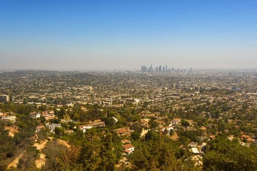 Los Angeles, California, seen from Hollywood Hills on a sunny day.