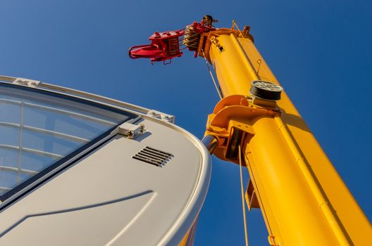New road-construction equipment outdoors on the exhibition