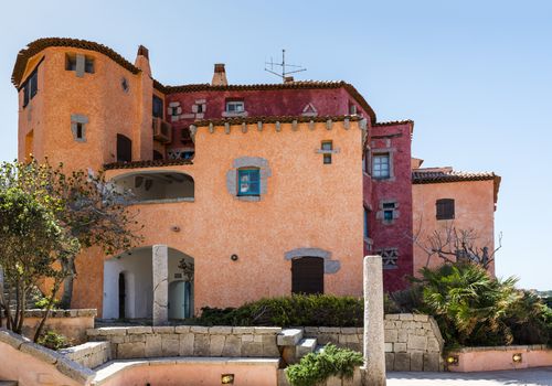 typical italian architecture in Porto Cervo on the italian island of sardinia, the place where in the summer the rich and famous travel for their exclusive vacation