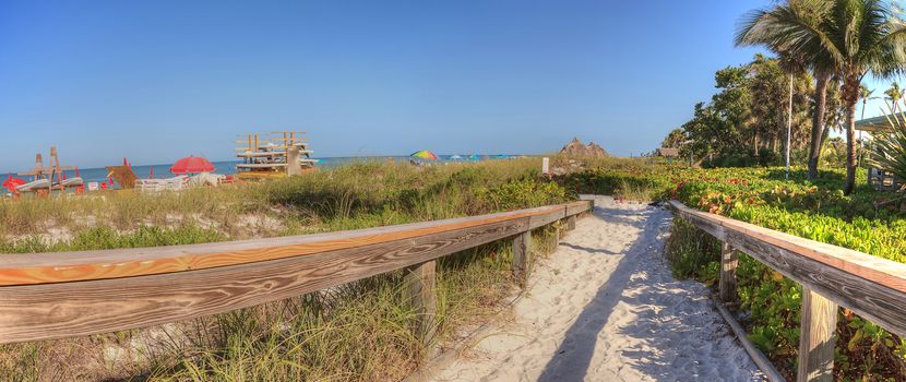 Clear blue sky over Lowdermilk Beach in Naples, Florida