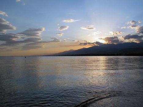 beautiful evening decline in the mountain lake