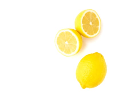 Closeup top view fresh lemon fruit slice on white background 