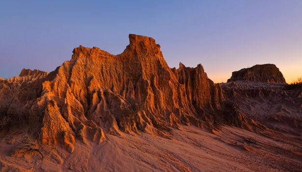 Landforms sculpted by wind and rain over time in the arid desert of Australia