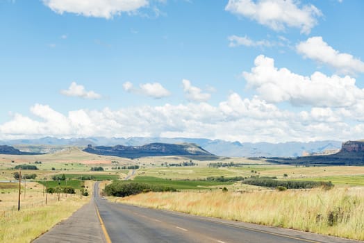 The landscape along the R711-road between Fouriesburg and Clarens in the Free State Province of South Africa