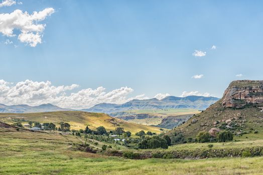 A farm landscape along the R711-road between Fouriesburg and Clarens in the Free State Province of South Africa