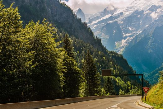 Visiting Chamonix Mont Blanc France. Road Between the Alps. French Highway.