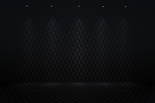 Illuminated Black Carbon Background by Few Spotlights. 3D Render Illustration.