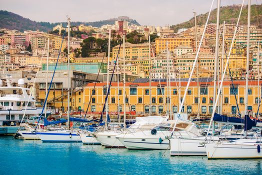 Port of Genoa Italy and the Cityscape. Liguria Region.