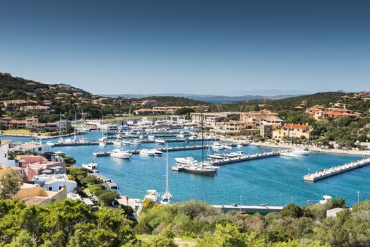 Boats in the harbor of porto servo, the exclusive village on sardinia where in the summer the rich and famous have their vacations