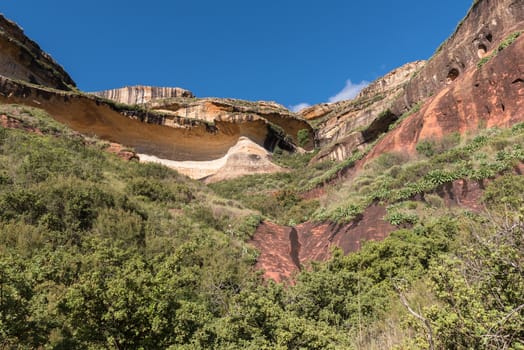 Multi-colored sandstone cliffs at Golden Gate in the Free State Province of South Africa
