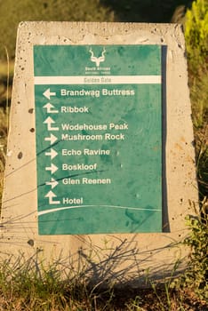 A trail directional sign at Golden Gate in the Free State Province of South Africa