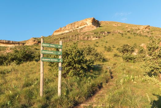 Start of the trail to the top of the Brandwag (sentinel) at the hotel side in Golden Gate in the Eastern Free State