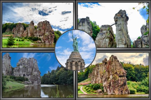 Travel picture Collage or postcard Externstein, Hermannsdenkmal