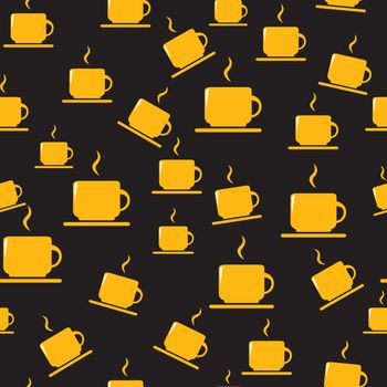 Cups seamless pattern. Tea or coffee cups on dark background.