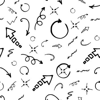 Seamless pattern. Doodle ink, hand drawn pointers, arrows and other signs. image