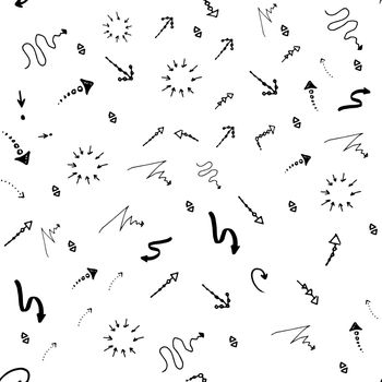 Seamless pattern. Doodle ink, hand drawn pointers, arrows and other signs. image.