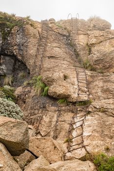 The top set of chain ladders to the top of the Amphitheateron the Sentinel Trail to the Tugela Falls in the Drakensberg
