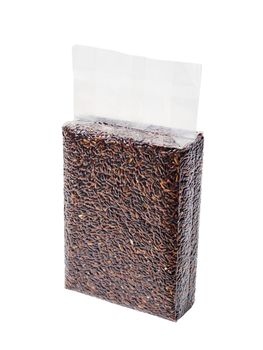 Rice jasmine berry rice in small plastic bag isolated on white background, Save clipping path.
