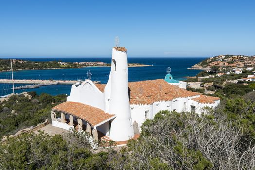 an old and typica church, the church Stella Maris in Porto Cervo, Costa Smeralda, Sardinia, Italy, in the famous place of porto cervo where the rich and famous travel in summer
