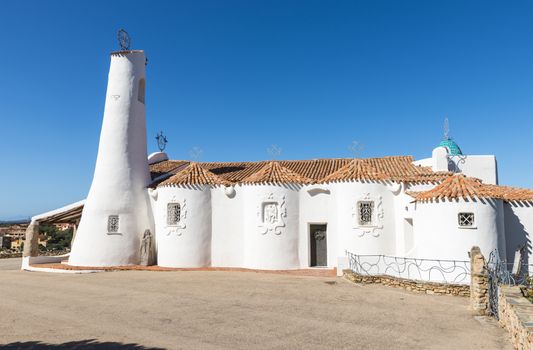 an old and typica church, the church Stella Maris in Porto Cervo, Costa Smeralda, Sardinia, Italy, in the famous place of porto cervo where the rich and famous travel in summer
