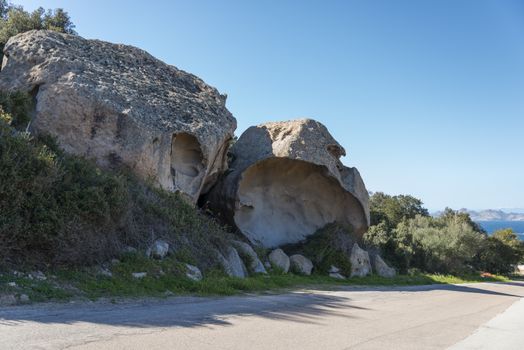 rocks at the road to costa smeralda on sardinia island