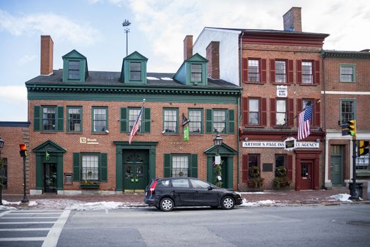 NEWBURYPORT, USA - DECEMBER 16, 2017: Newburyport is a small coastal, scenic, and historic city in Essex County, Massachusetts