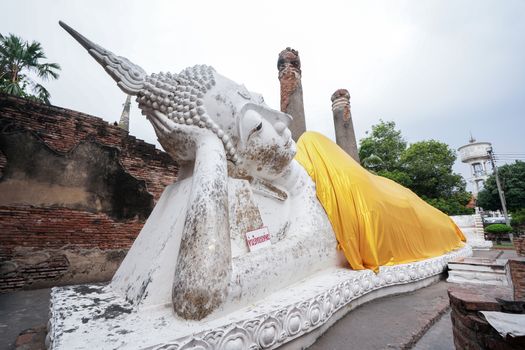 Sleep buddha statue in Wat Yai Chaimongkol, Ayutthaya, Thailand.