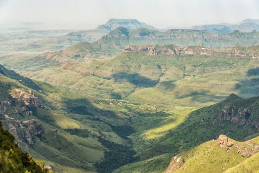 Tendele Rest Camp at the start of the Tugela Gorge hiking trail as seen from the road to the car park at the start of the Sentinel Trail