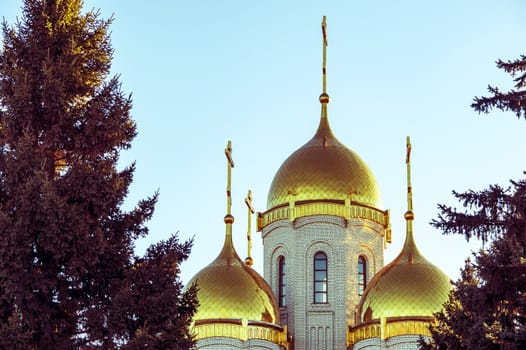 Landscape with golden domes of the church Orthodox church
