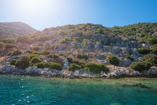 Sea, near ruins of the ancient city on the Kekova island, Turkey