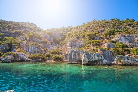 Sea, near ruins of the ancient city on the Kekova island, Turkey