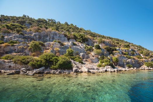 Sea, near ruins of the ancient city on the Kekova island, Turkey