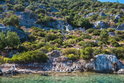 Sea, near ruins of the ancient city on the Kekova island, Turkey