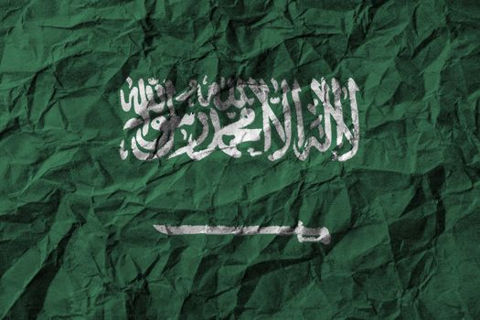 Saudi Arabia flag with high detail of crumpled paper . 3D illustration .