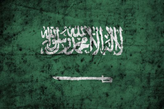 Saudi Arabia flag with high detail of old dirty crumpled paper . 3D illustration .