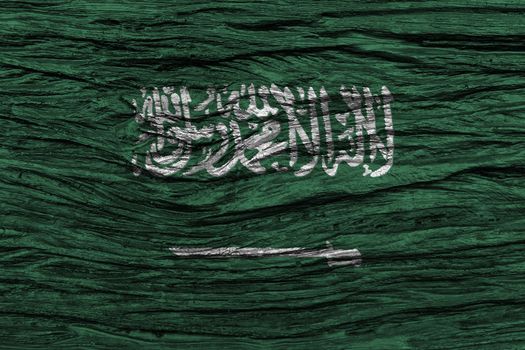 Saudi Arabia flag with high detail of old wooden background . 3D illustration .