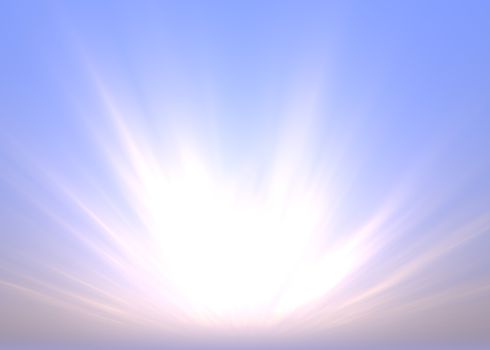 Morning Background with Sunbeams over Blue Sky - Colored Illustration, Image