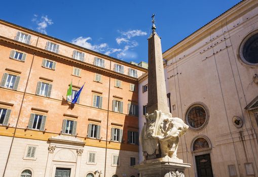 Monument of Elephant by Bernini on Piazza della Minerva in Rome, Italy