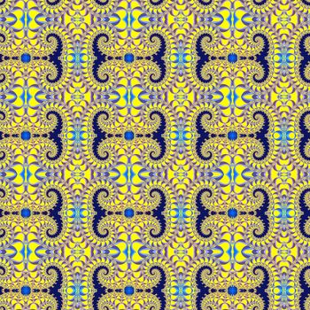Digital computer graphic - seamless decorative pattern with fractal spirals for design.