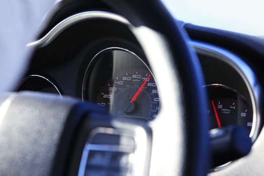 Modern car speedometer close up