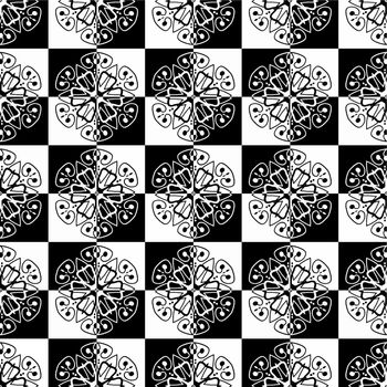 Digital computer graphic - seamless decorative pattern with a flowers in a black - white colors