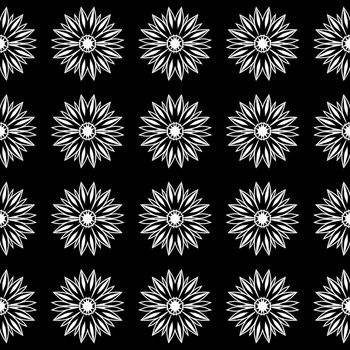 Digital computer graphic - seamless decorative pattern with a flowers in a black -white colors