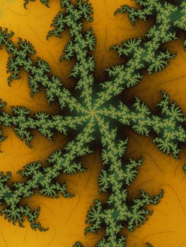 Digital computer graphic - abstract fractal pattern in a green - yellow colors.