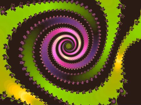 Digital computer graphic - abstraction fractal cspiral in a green colors for design